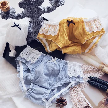 

Women Cute Lovely Sweety Underwear Japanese Style Cotton Folds Retro Female Panties Middle Waist Breathable Seamless Breifs