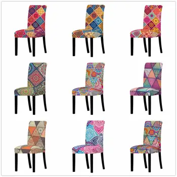 

Bohemia Style Printed Stretch Chair Cover for Dining Room Anti-dust for Office Chair Banquet Chair Elastic