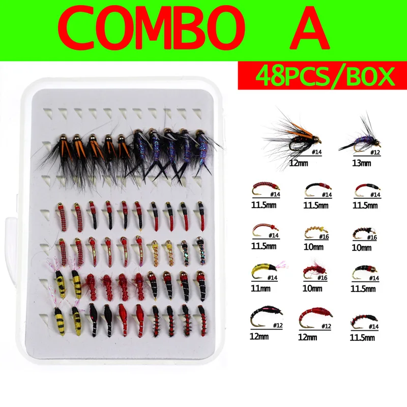 40PCS/Box Fishing Fly Set Stonefly Buzzers Beadhead Nymphs Epoxy Coated  Nymphs Portable Trout Fly Fishing Box