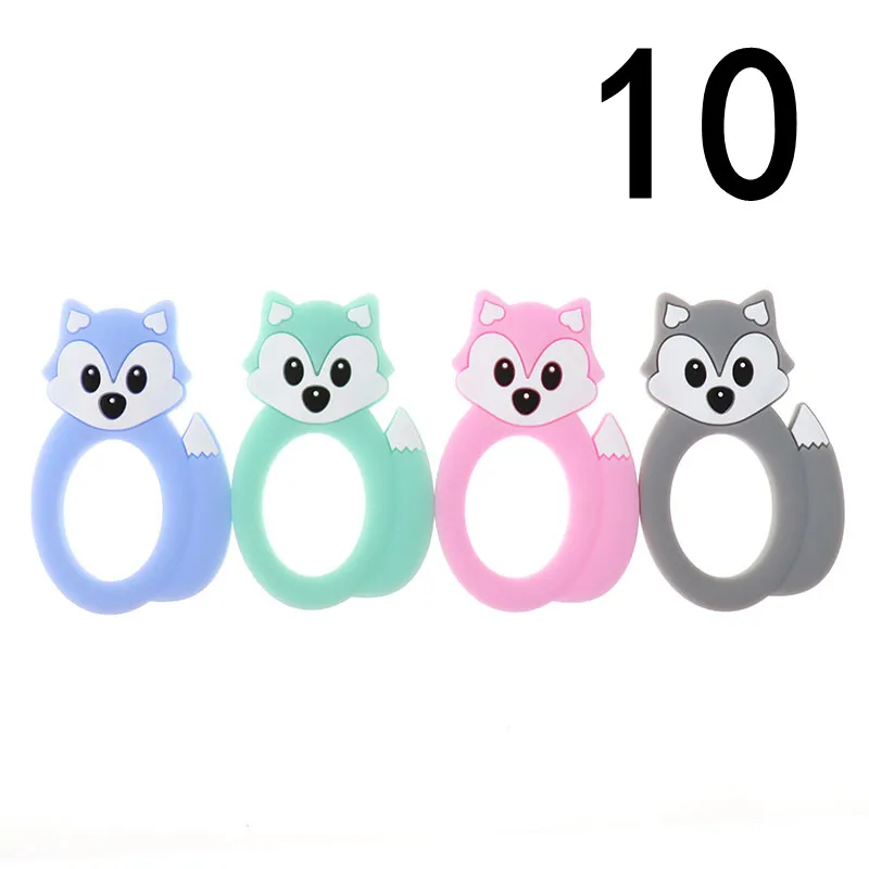 FOXMIX01 ATOB, 10 шт., Детские Прорезыватели, коала, грызун, единорог, безопасный, жевательный, пищевой, Детские Прорезыватели, игрушки, соска-подвеска, ожерелье, аксессуары - Цвет: FOXMIX01