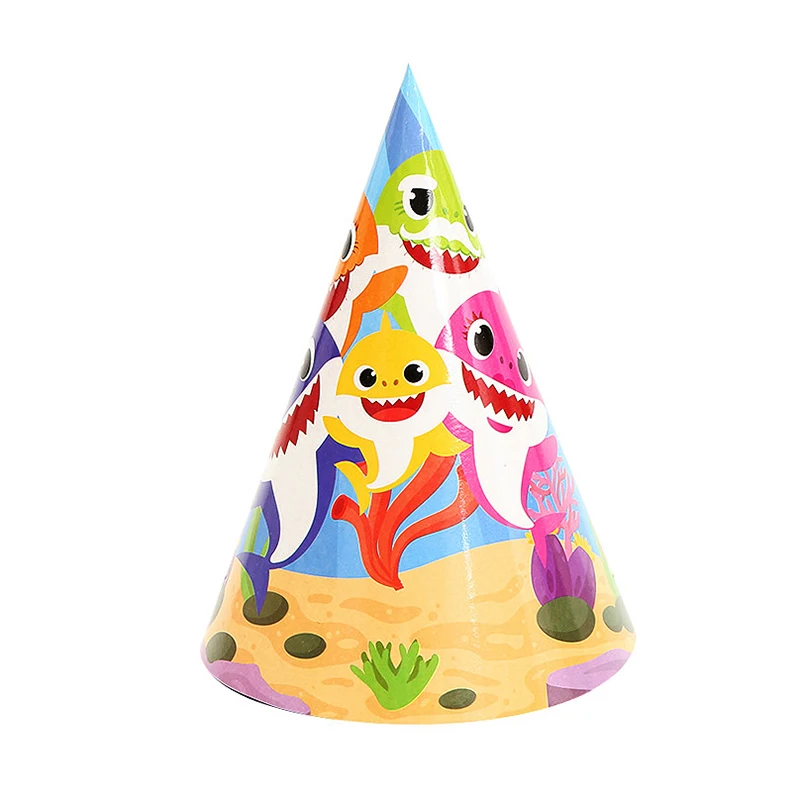 

6PCS/lot Shark baby Theme Paper Hat Party decorations Baby Happy Birthday wedding event party supplies for kids