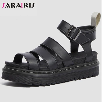 

Hot Women Luxury Brand Sewing Platform Sandals Summer Split Leather Gladiator Sandals Women 2020 Runway Show Shoes Woman