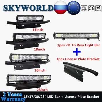 

7D Led Light Bar Offroad 15" 18" 20" 23" Tri Row Combo Beam + Front Bumper Bull Bar License Plate Bracket For 4WD SUV Auto Car