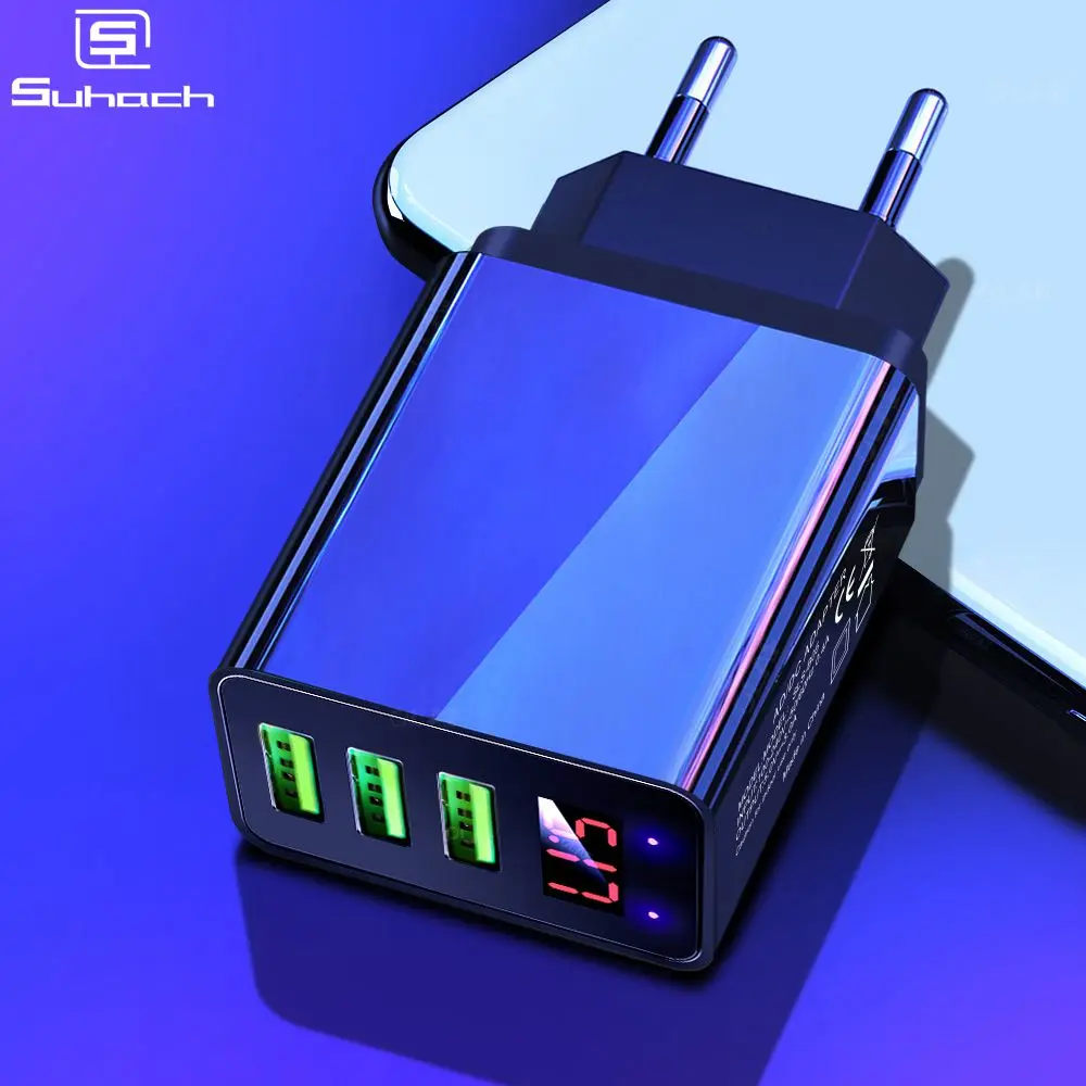 Зарядное устройство Suhach с 3 USB портами для iPhone X 7 Samsung Huawei Xiaomi светодиодный дисплей
