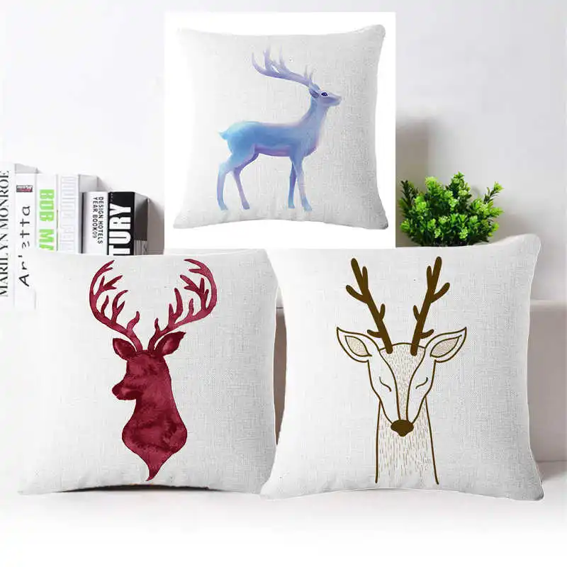 

Cartoon Deer Cotton Linen Cushion Cover Pillow case Home Decor 18"