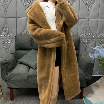 Teddy bear Женское зимнее теплое длинное пальто из искусственного меха, винтажная Меховая куртка с длинным рукавом, женское толстое пальто с мишкой Тедди, Повседневная Свободная верхняя одежда больших размеров - Цвет: Teddy bear