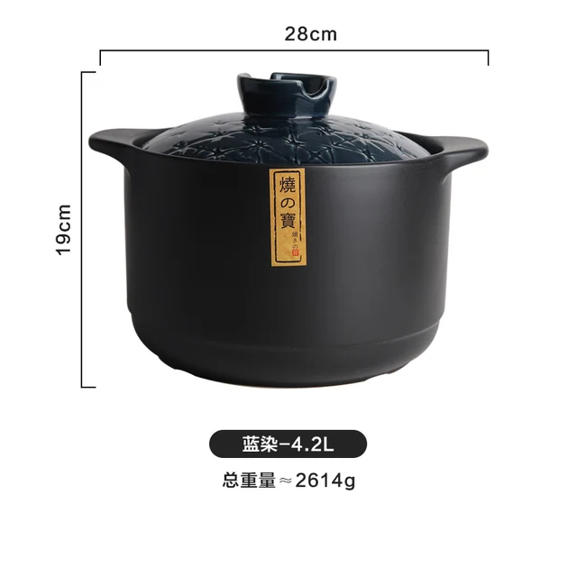 Ceramic Casserole Household Saucepan Soup Pot Large Capacity High Temperature Resistant Claypot Rice Porridge Blue dyed-4.2L