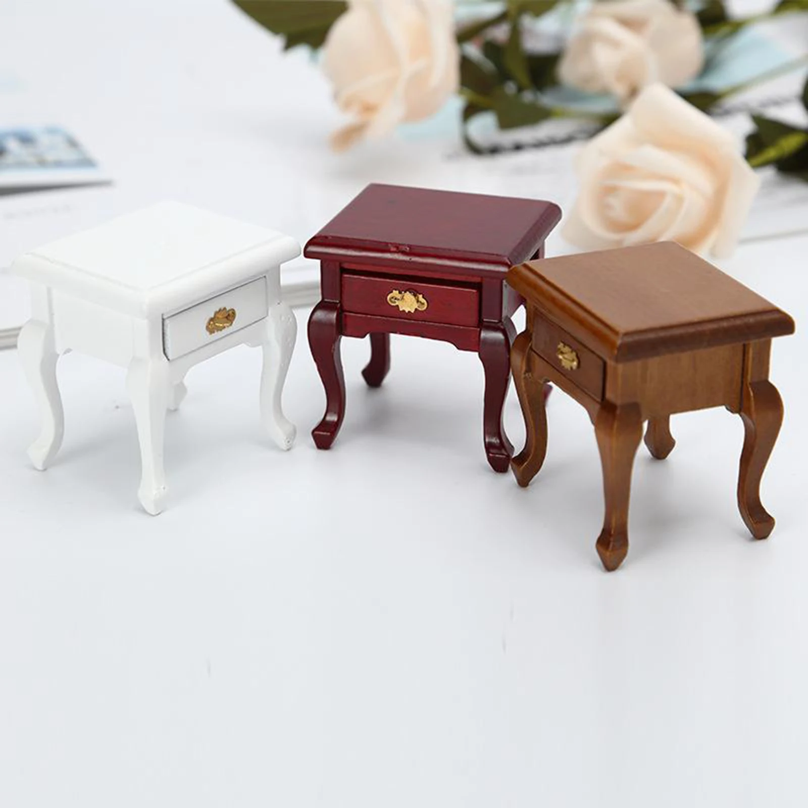 1/12 Wooden Dollhouse Miniature Bedroom Cabinet Bedside Table Night Stand Living Room Furniture Accessories