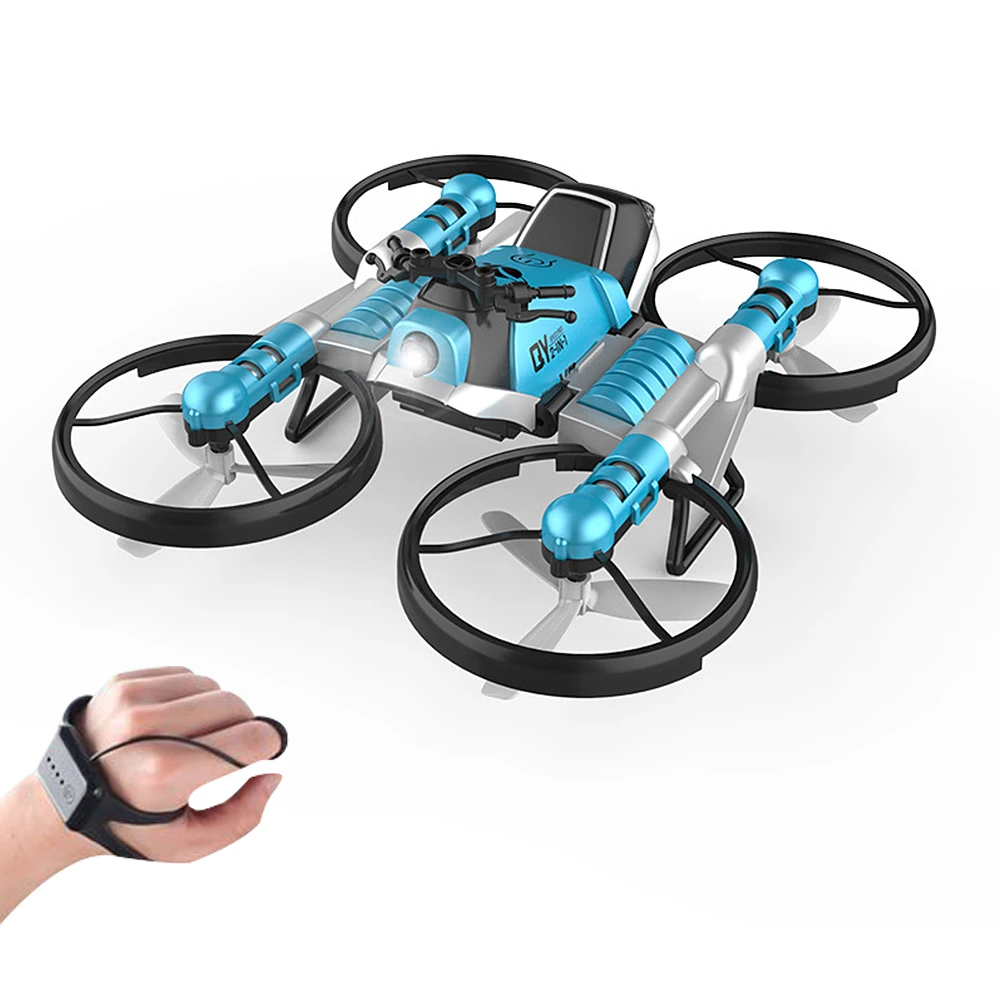 New RC Drone With Camera 2.4G Remote Control Helicopter Deformation Motorcycle Folding Four-axis Aircraft Quadcopter Toy For Kid - Цвет: Induction style Blue