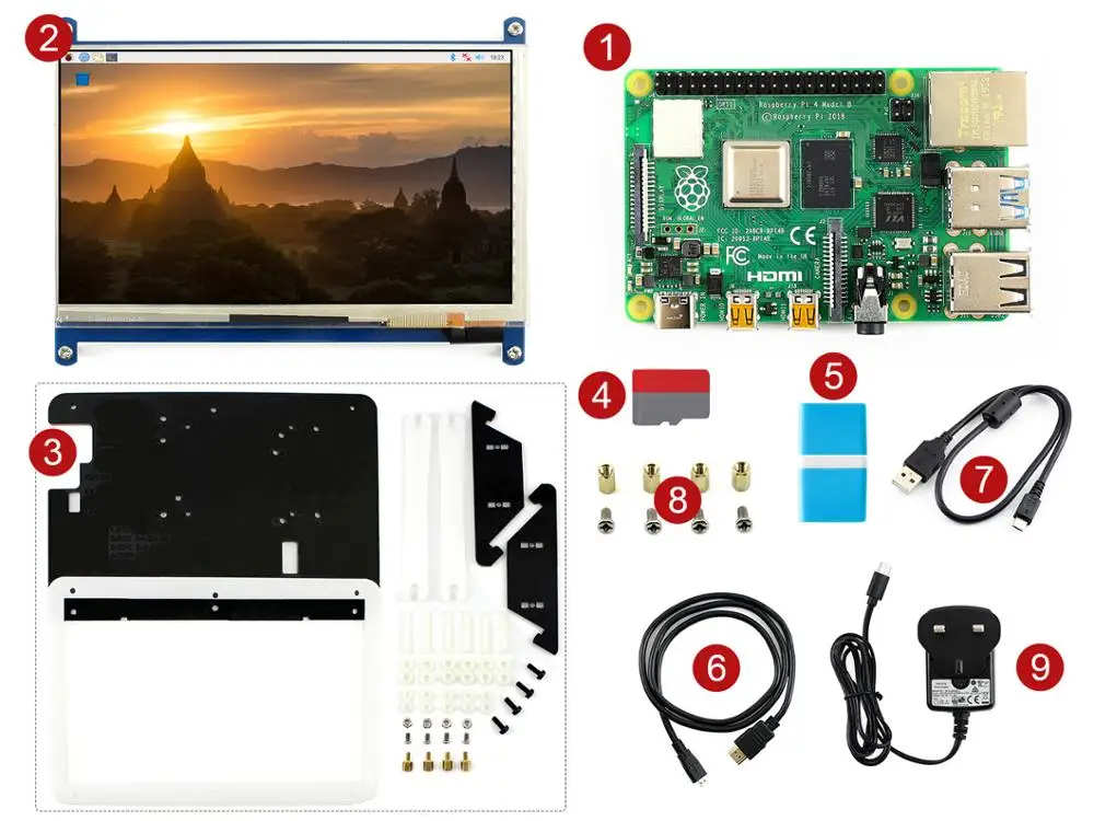 Raspberry Pi 4 Модель B Дисплей комплект, с 7 дюймов емкостный сенсорный экран ЖК-дисплей - Комплект: PI4B 4GB  Kit UK