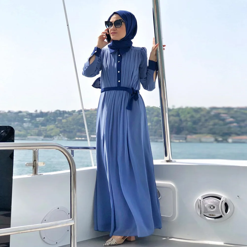 

D211 New Style Chiffon Contrast Color Dress INS Online Celebrity Hot Selling Dubai Travel Middle East WOMEN'S Dress