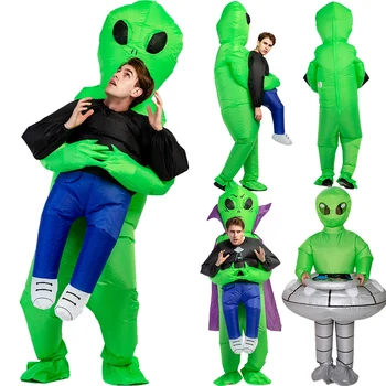 

Green ET-Alien Pick Me Up Inflatable costume Cosplay Funny UFO Alien Blow Up Suit Party Fancy Dress Halloween Costume for Adult