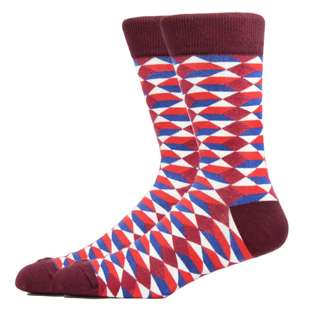 Fashion Man Socks Geometric Color Combed Cotton Autumn Winter Warm Breathble Couple Long Socks For Men Women Happy Wedding Gifts CN11019-5