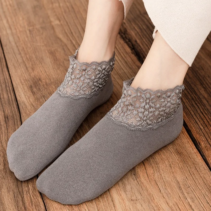 3 Pairs Women Winter Socks Warm Thicken Thermal Soft Solid Color Socks Wool Cashmere Snow Boots Velvet Lace Home Floor Sock