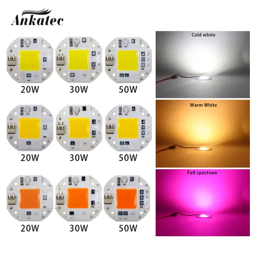 LED COB 칩 전구, 통합 스마트 IC 드라이버, 쿨 웜 화이트 풀 스펙트럼 조명, DIY, 20W, 30W, 50W, AC110V, 220V 2