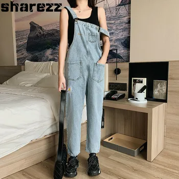

Fashion Overalls For Women Denim Rompers Ladies Jumpsuit Jeans Loose Fit Calf Streetwear Pockets High Waist Mom Jeans Plus Size