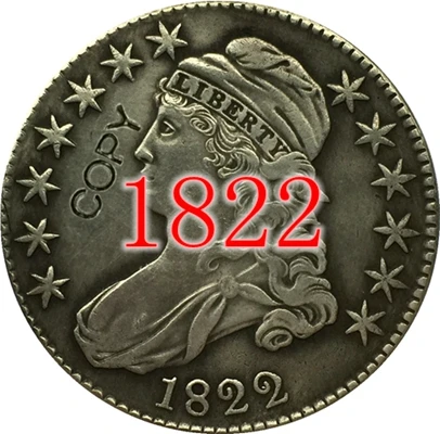 1822 США(1807-1836) 27 монет с закрытым бюстом, Надпись EDGE половина копия доллара монеты - Цвет: 1822