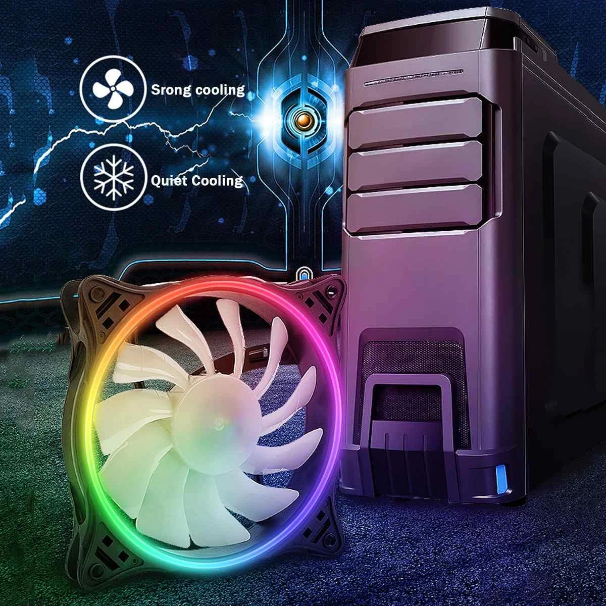 INSNA чехол для компьютера ПК Вентилятор RGB двойной светодиодный вентилятор Скорость вращения 1100 ОБ/мин тихий удаленный компьютер кулер охлаждающий RGB чехол вентиляторы