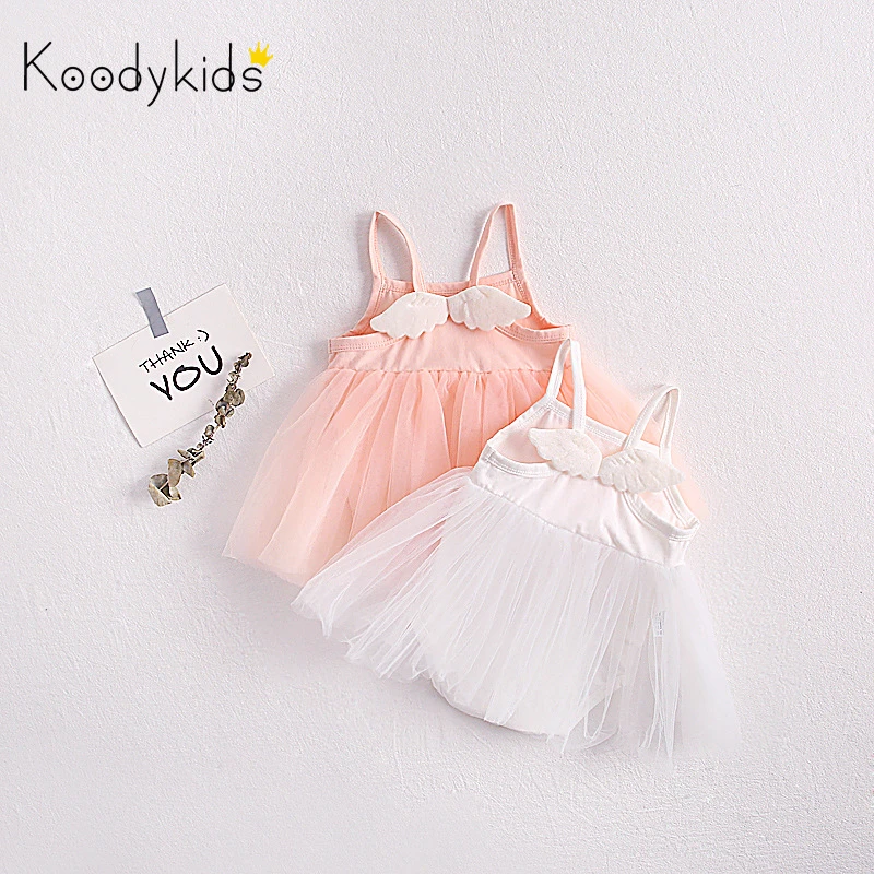 Koodykids/платье для маленьких девочек; боди; Новинка; летнее треугольное платье; комбинезон с крыльями; криперы; розовое праздничное платье для маленьких девочек; одежда