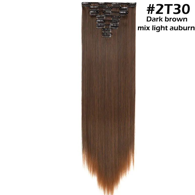 Snoilite 47 цветов 18 клипов длинные прямые заколки для наращивания волос 22 дюймов 26 дюймов волосы удлиняющие синтетические набор волос для женщин - Цвет: 2T30