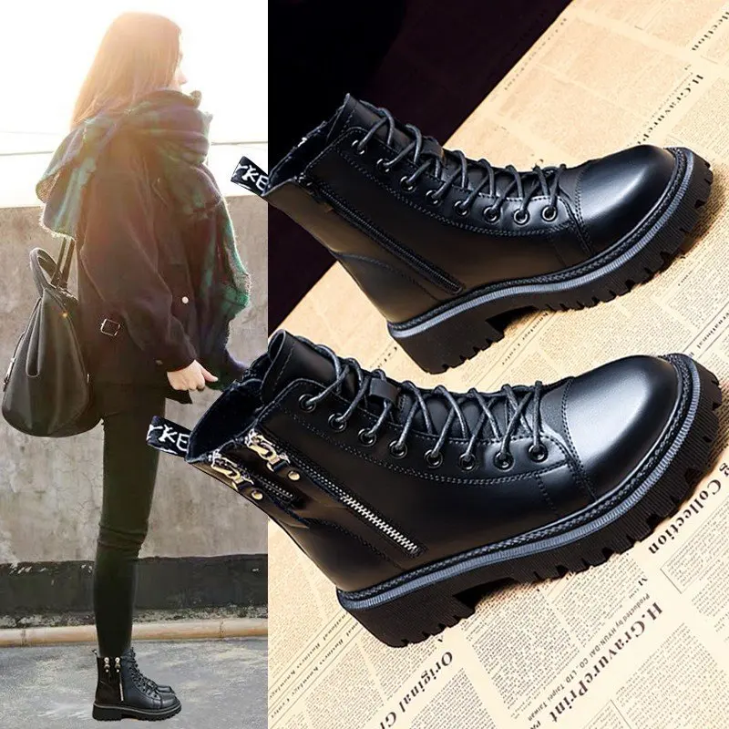 Botas para mujer estilo Martin con doble cremallera, zapatos de invierno, Pu, 2020