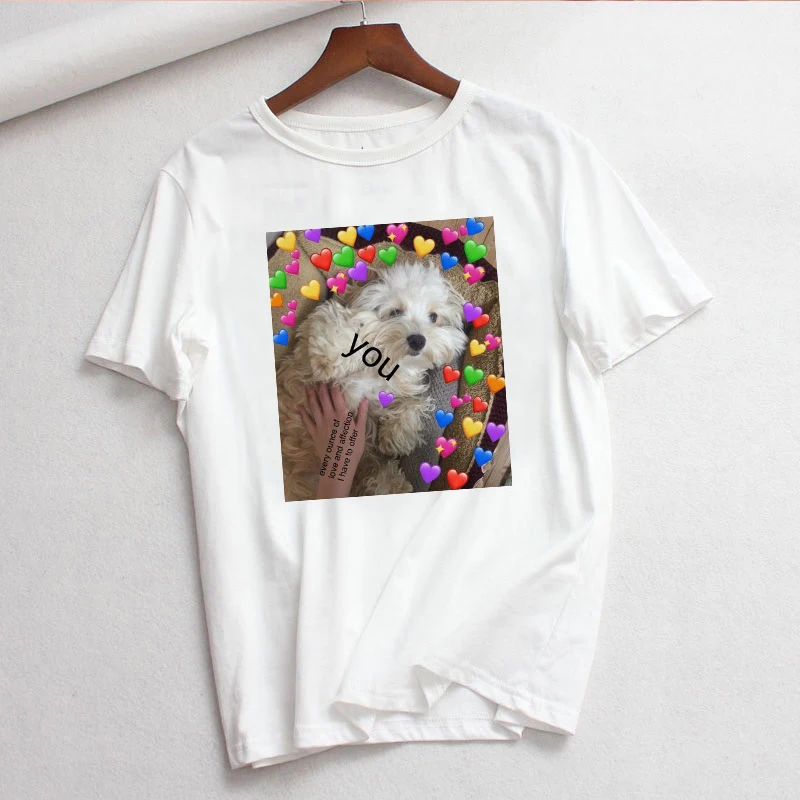 Maycaur, Harajuku, Ulzzang, кот, любит животных, собака, принт, футболки, летние, кавайные Топы с коротким рукавом, Повседневная забавная парная одежда - Цвет: BT1083