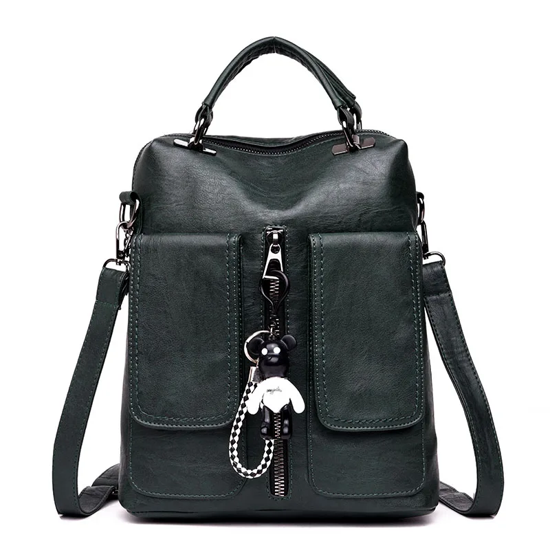 Женские кожаные рюкзаки Mochila Feminina женские кожаные рюкзаки высокого качества школьные рюкзаки для девочек Женские однотонные повседневные Рюкзаки - Цвет: Green