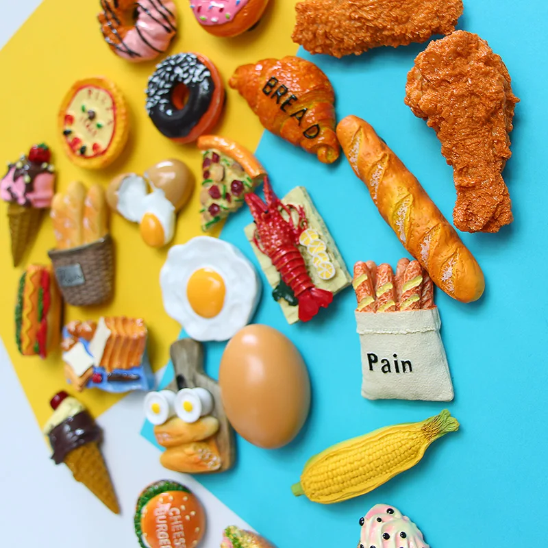 Magnetic Fridge Stickers Hot dog French stick food fridge magnets refrigerator paste egg bread hamburger corn lobster refrigerator paste home decoration