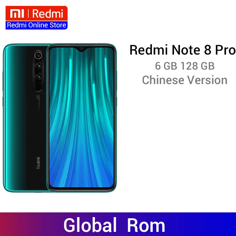 Мобильный телефон Xiaomi Redmi Note 8 Pro с глобальной прошивкой, 6 ГБ, 128 ГБ, 64 мп, четыре камеры, 6,53 дюйма, FHD+ экран с защитой от воды, 4500 мА/ч, 18 Вт, QC 3,0