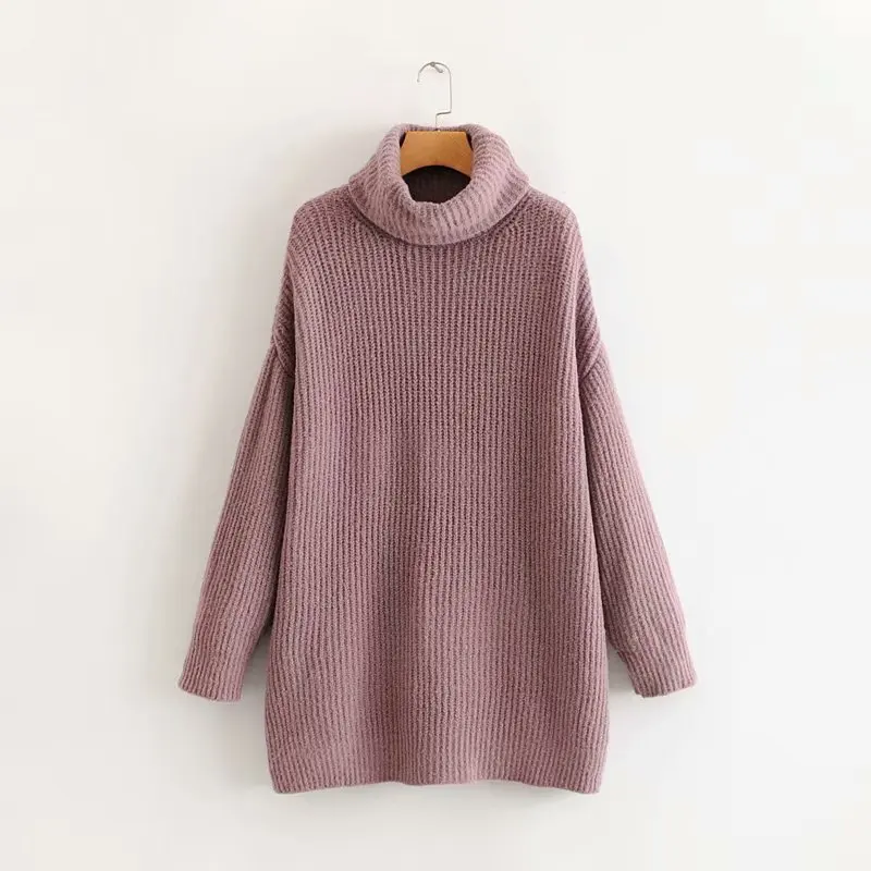 Женский Свитер оверсайз розовый водолазка вязаный пуловер свитер теплый свободный свитер корейские модные женские трикотажные изделия - Цвет: Dark purple