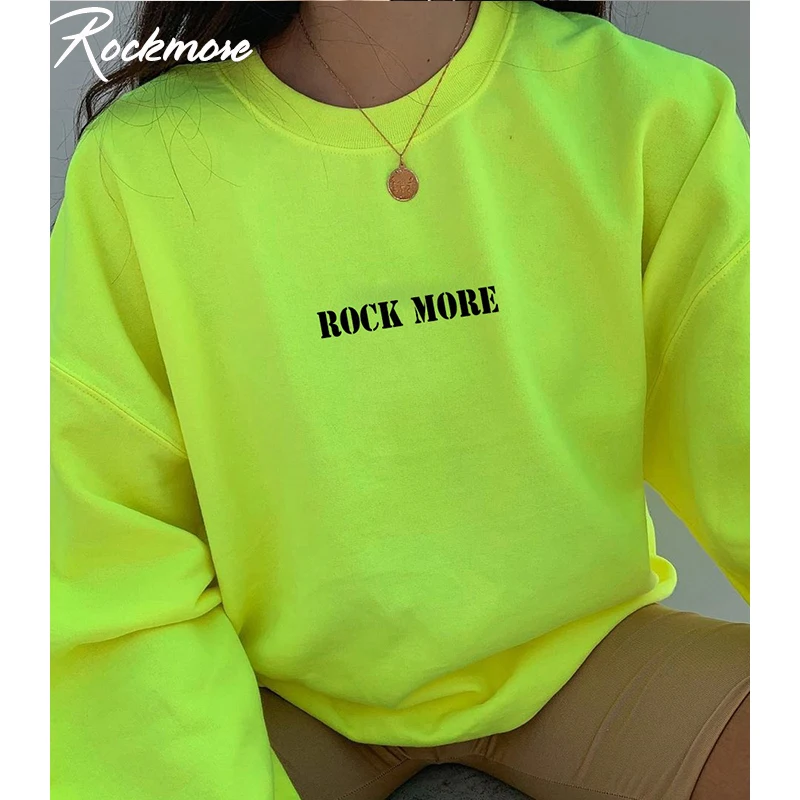 Rockmore неоново зеленая Длинная толстовка с буквенным принтом для женщин Harajuku