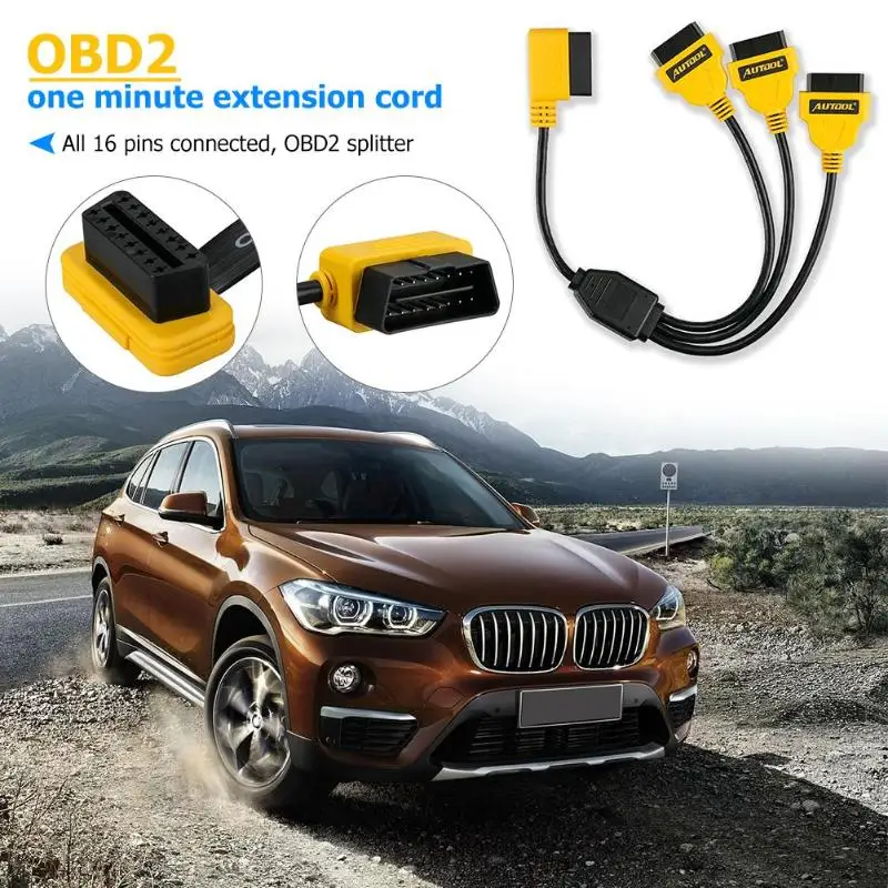 AUTOOL автомобильный OBD2 разделительный Тестовый Кабель автомобильный 50 см OBD 2 II Мужской и Женский Y кабели 1 до 3 конвертер адаптер удлинитель сплит-шнур