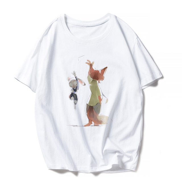 Look Fashion Fox Nick Rabbit Judy Graphic T Shirt Adult Unisex Tops Base Funny Girl Boy Disney Zootopia Kids Tshirt