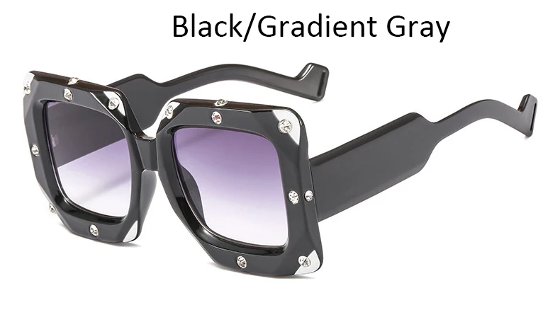 Fashion WhiteBrand Oversized Sunglasses clear Shades sun glasses for men luxury Square Rhinestone Sunglasses Women Vintage - Lenses Color: Black Gradient Gray