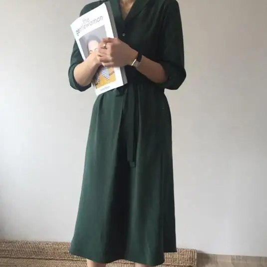Однотонное женское платье рубашка с длинным рукавом свободное Новинка осени 2020