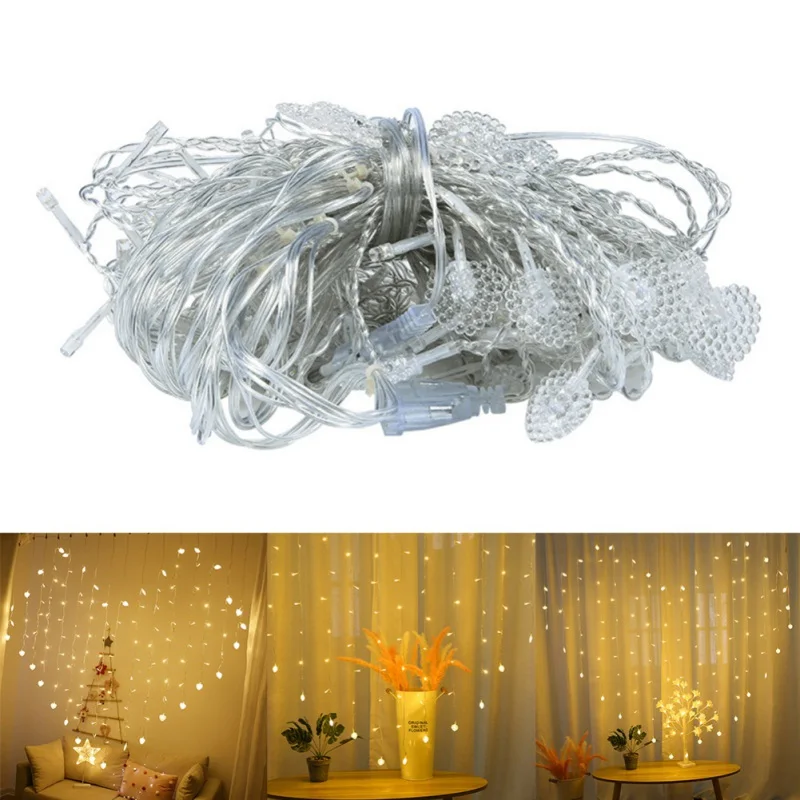

LED Starry Heart Shape LED Christmas Fairy LED String Light Wedding Love Icicle Curtain 8 modes Fairy Light Holiday Garland n