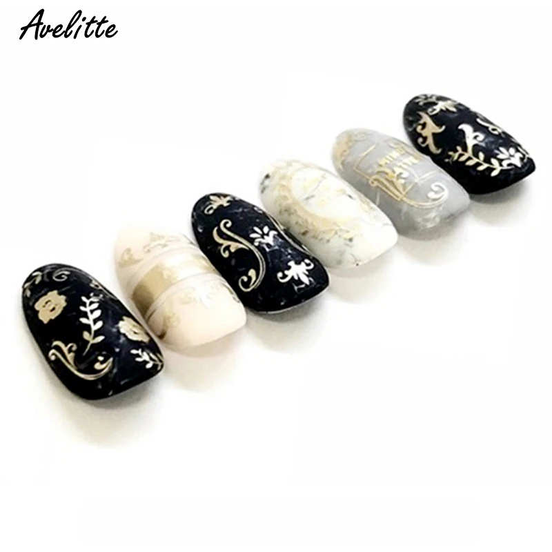 Avelitte взрывные наклейки Shanail с 3D аппликацией для ногтей клейкие наклейки для ногтей обычно используются Золотой Черный Белый Английский