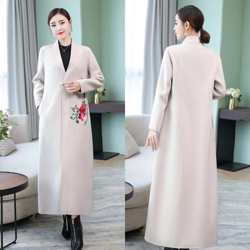 Winter Coat Women Chinese style red long Womens Coats Slim Wool Outerwear Warm Winter Jacket For Female AA5185