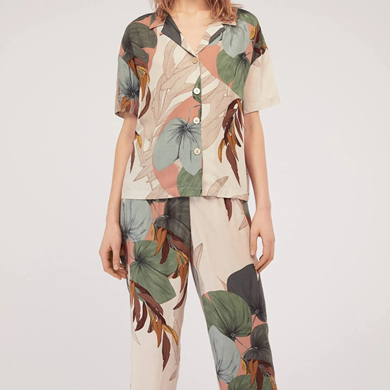 Pajamas Women Short sleeved Palm Leaf 