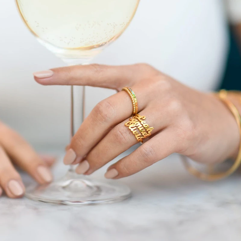 Anillo ajustable apilable personalizado con nombres de miembros de la familia, joyería personalizada con varios nombres para mujeres, regalos para mamás y hermanas