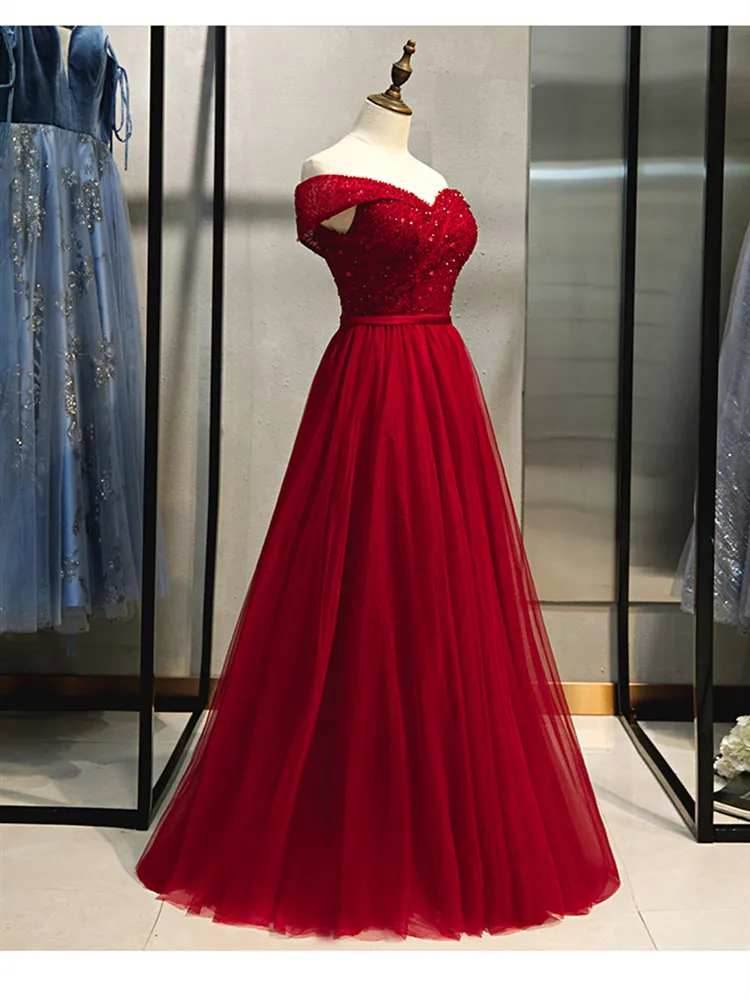 It's Yiya вечернее платье элегантное бордовое вечернее платье трапециевидной формы с открытыми плечами со стразами на шнуровке, торжественное платье, большие размеры E968