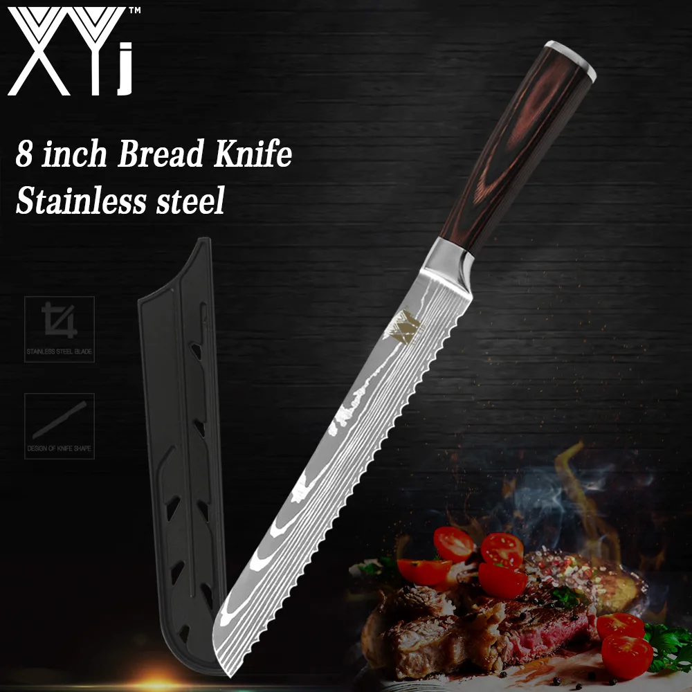 XYj Japanese Style Bread Knife Stainless Steel Kitchen Cleaver Chef's High Carbon Baking Knives Professional Chef | Дом и сад