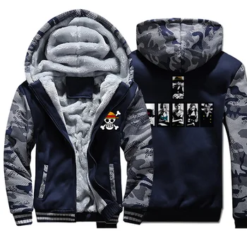 

Japanese Anime Fleece Camo Hoodies One Piece Winter Thick Coats For Men Sweatshirt Luffy Bodywarmer Coat Fashion Harajuku Hoodie