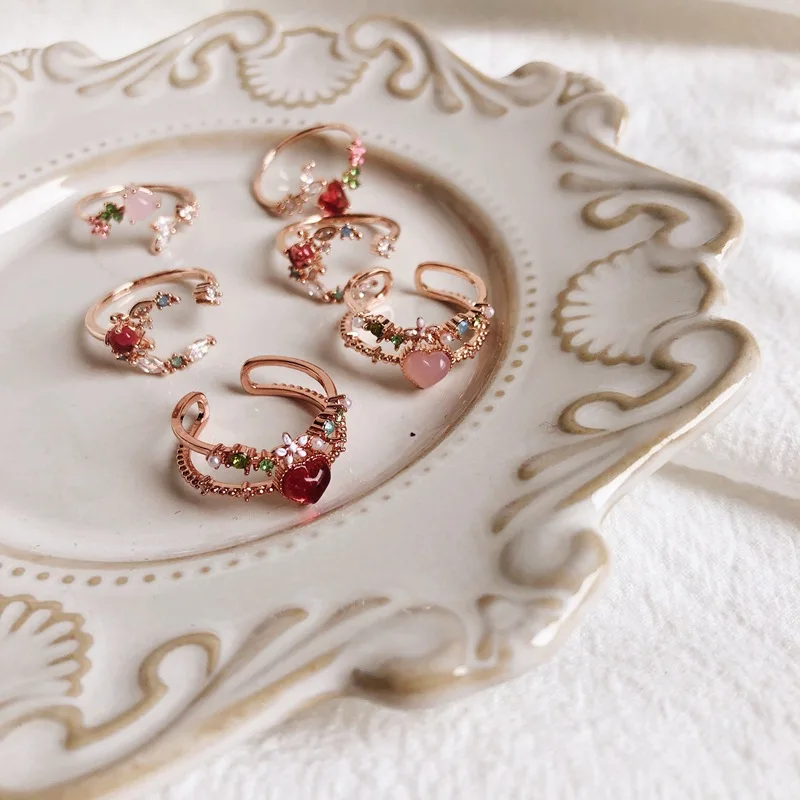 Кольцо регулируемое с фианитом женское маленькое Ювелирное Украшение в форме