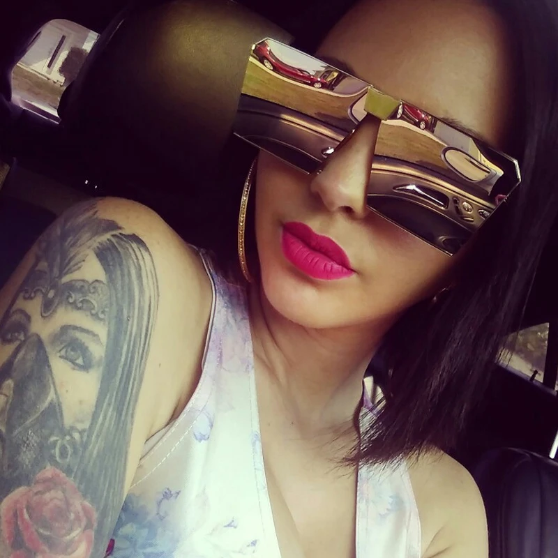 

2019 Oversized Square Rimless Sunglasses Women Men Mirror Flat top Big Glasses Brand Designer Sun Glasses For Female