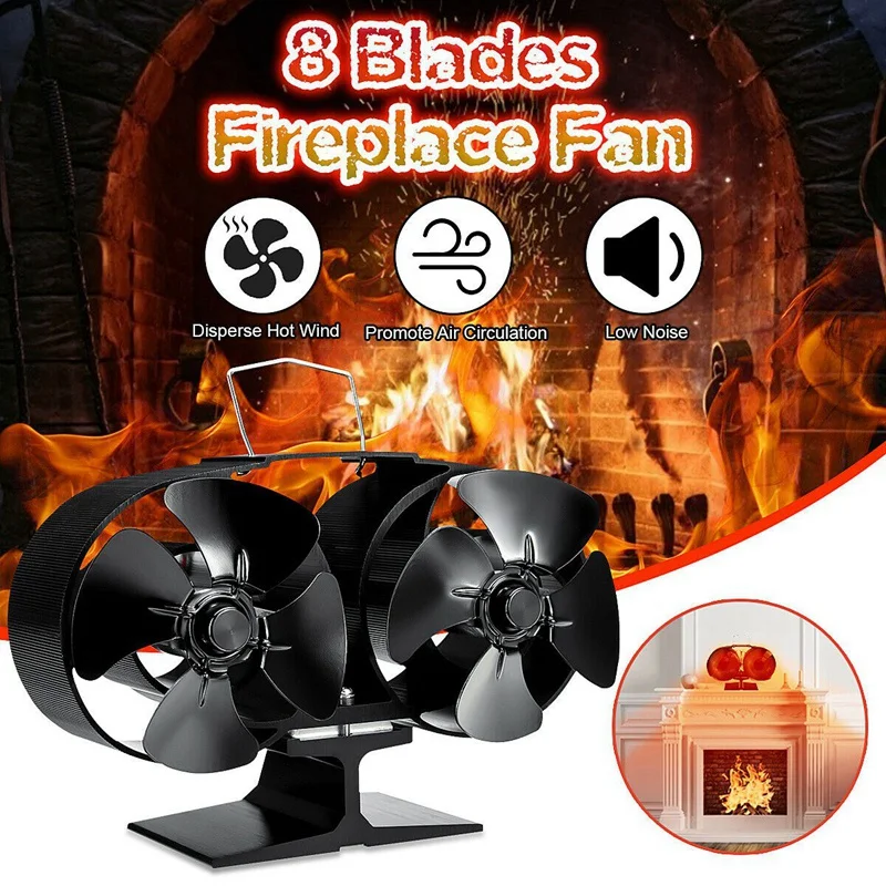 

8 Blades Stove Fan Fireplace Fire Heat Powered Saving Eco Friendly Fireplace Fans Wood Log Burner Household Winter Warmer