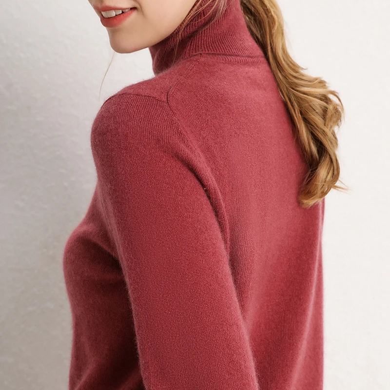 Женские свитера из чистого кашемира, вязаные пуловеры с высоким воротом, зимние женские мягкие теплые Джемперы, 10 цветов,, модный свитер