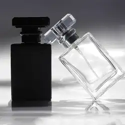1 шт. розничная продажа 30 мл квадратная стеклянная бутылка-спрей многоразовая бутылка черный и прозрачный парфюмерный флакон
