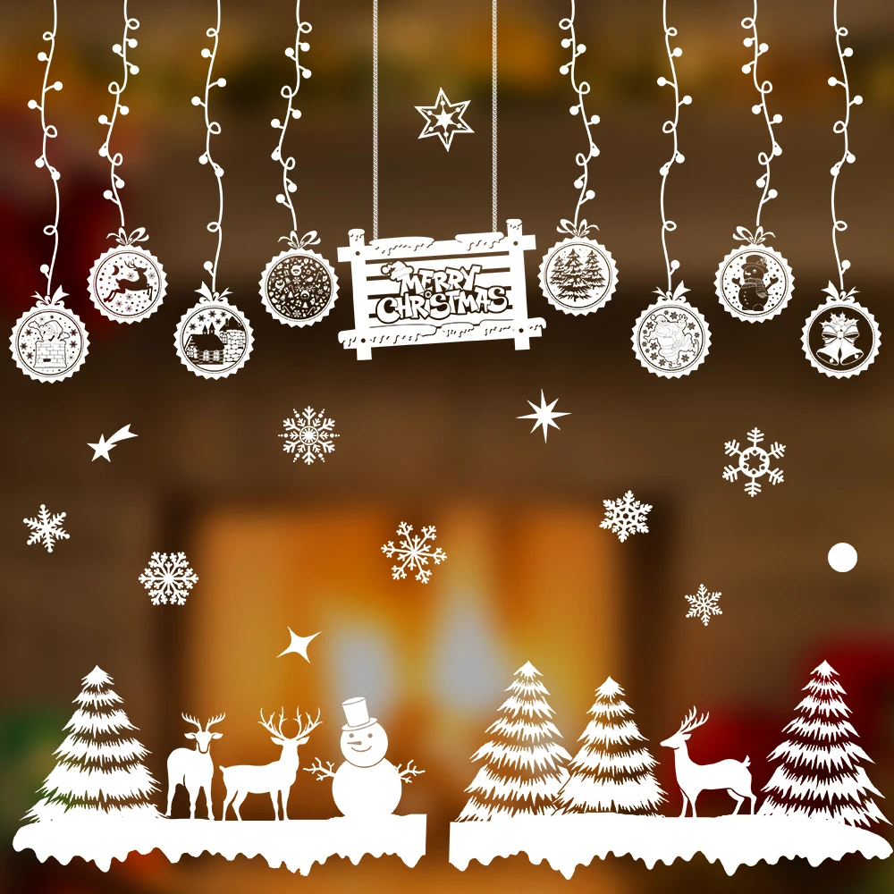 D-DIY, Рождественская Наклейка на стену, для гостиной, Рождественский Санта-Клаус, снеговик, лось, наклейка на окно, витрина, стеклянный декор, плакат, Декор, пленка