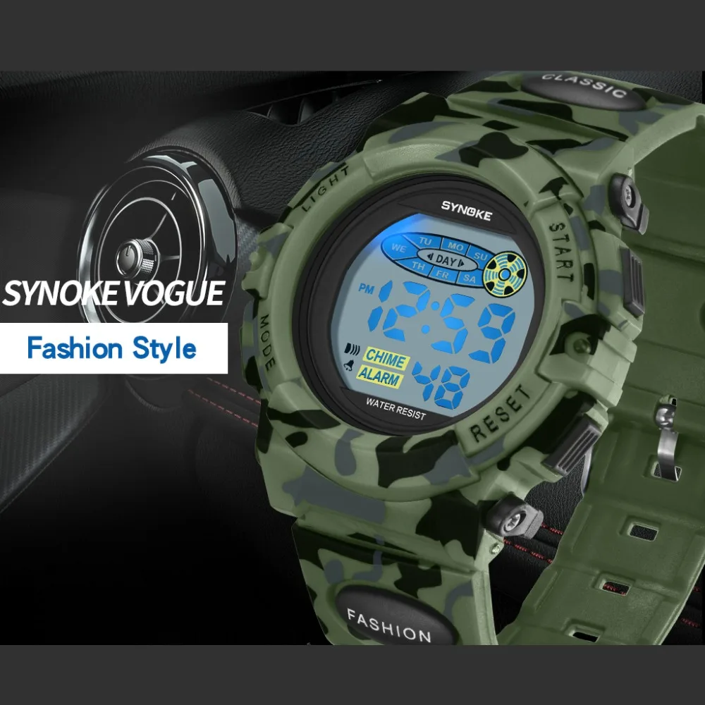 SYNOKE детские часы для детей цифровые спортивные камуфляжные военные Regalos Para Fiestas De Ninos образовательные часы